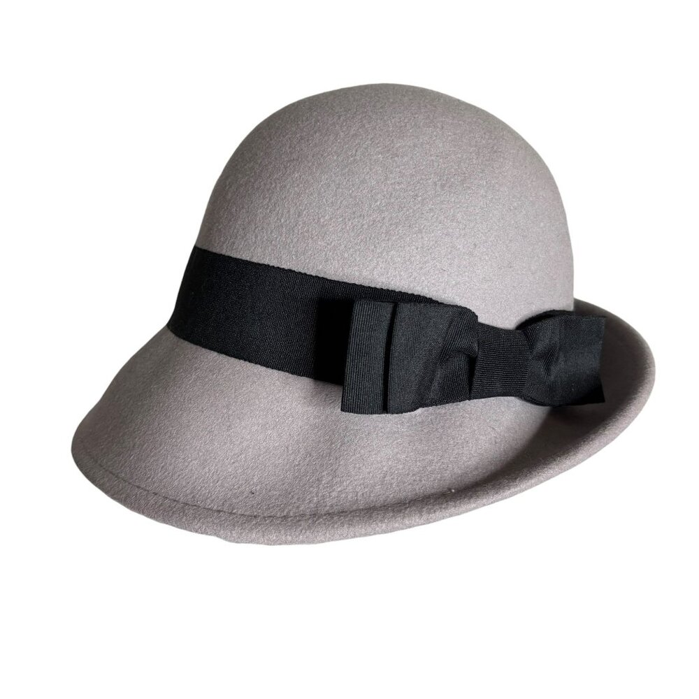 Disney Parks Light Gray Wool Cloche Hat Black Bow Dapper OSFA Vintage Retro